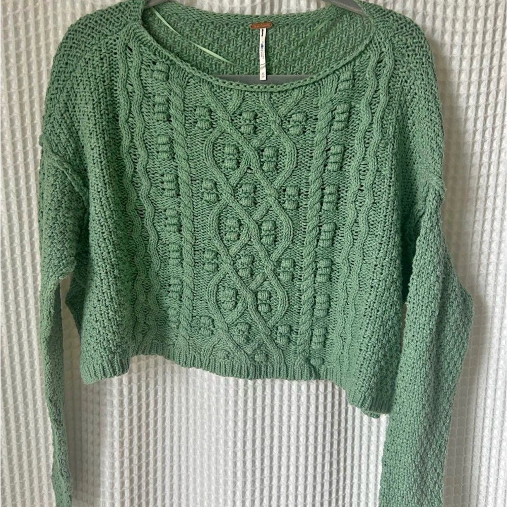 Free people changing tides Cable Knit Cropped Sweater